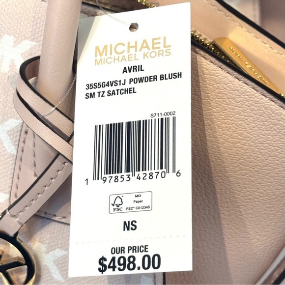 Michael Kors Avril Small Signature Logo Jacquard Satchel Bag Powder Blush - Picture 10 of 10
